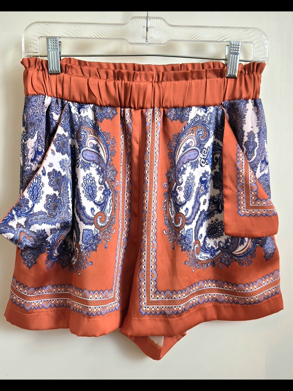 H&M Orange and Light Blue Paisley Elastic Waist Shorts